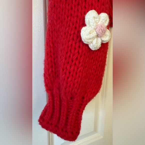 Luna Ivy Chunk Knit Red Floral Cardigan Sweater Size Medium - Picture 8 of 11